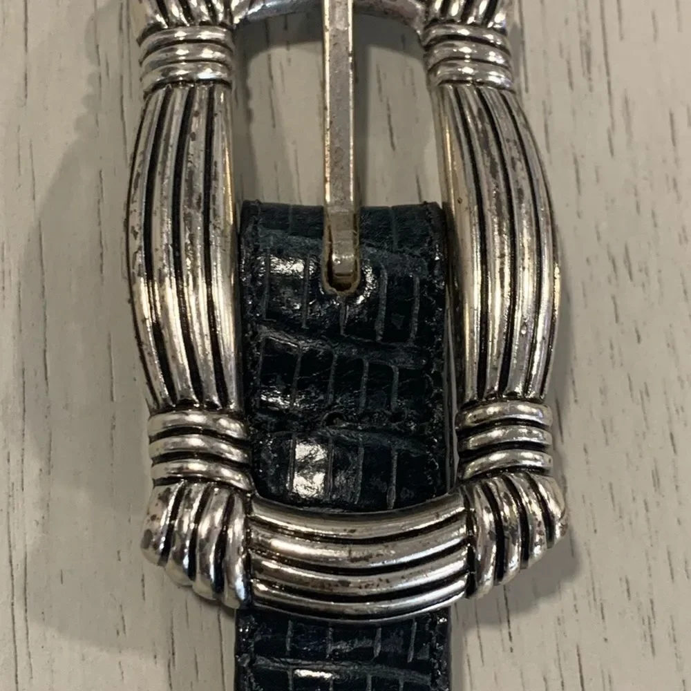 Brighton Black Croc-Embossed Belt with Silver Buckle